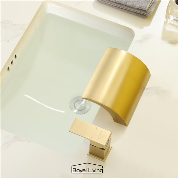 Clihome Brushed Gold 1-Handle Widespread 2-Hole WaterSense Labelled Bathroom Sink Faucet