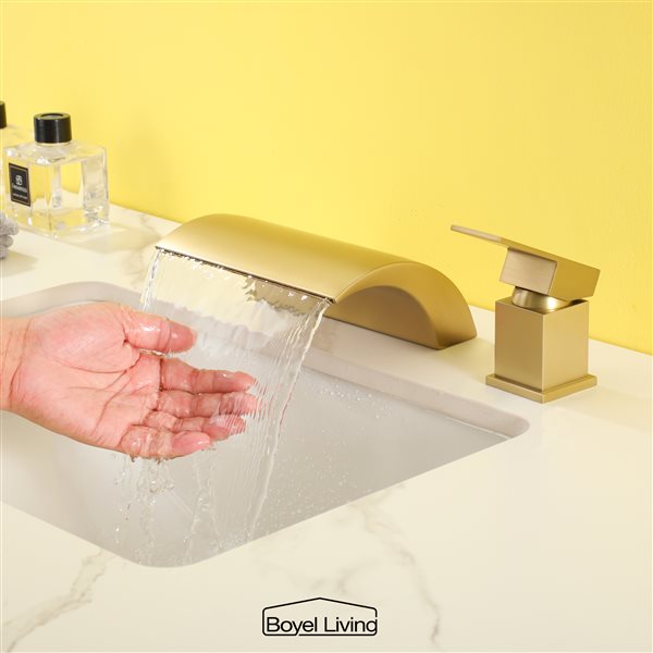 Clihome Brushed Gold 1-Handle Widespread 2-Hole WaterSense Labelled Bathroom Sink Faucet