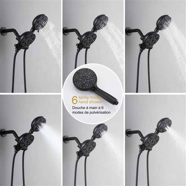 Clihome Matte Black 4.72-in Metal Dual Shower Head with Built-in Shower System