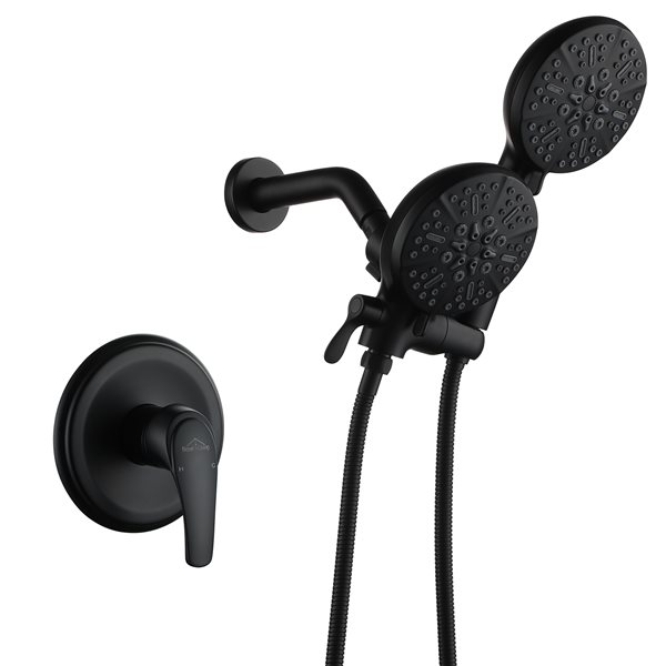 Clihome Matte Black 4.72-in Metal Dual Shower Head with Built-in Shower System