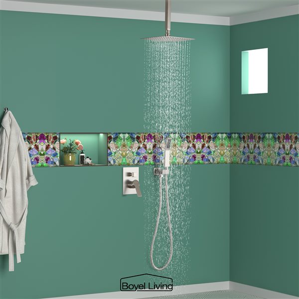 Clihome Brushed Nickel 10-in Metal Ceiling Shower Head with Built-in Shower System