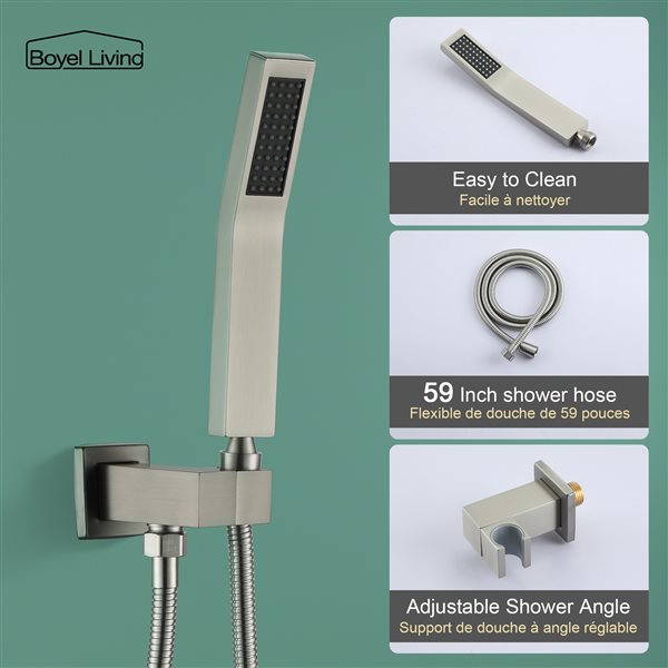 Clihome Brushed Nickel 10-in Metal Ceiling Shower Head with Built-in Shower System