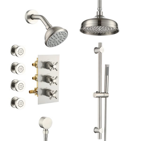 Image of Boyel Living | Brushed Nickel 8-In Solid Brass Dual Shower Head With Shower Bar System | Rona