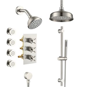Boyel Living Brushed Nickel 8-in Solid Brass Dual Shower Head with Shower Bar System