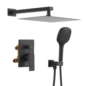 Clihome Matte Black 12-in Metal Shower Head with 2-Function Built-in Shower System