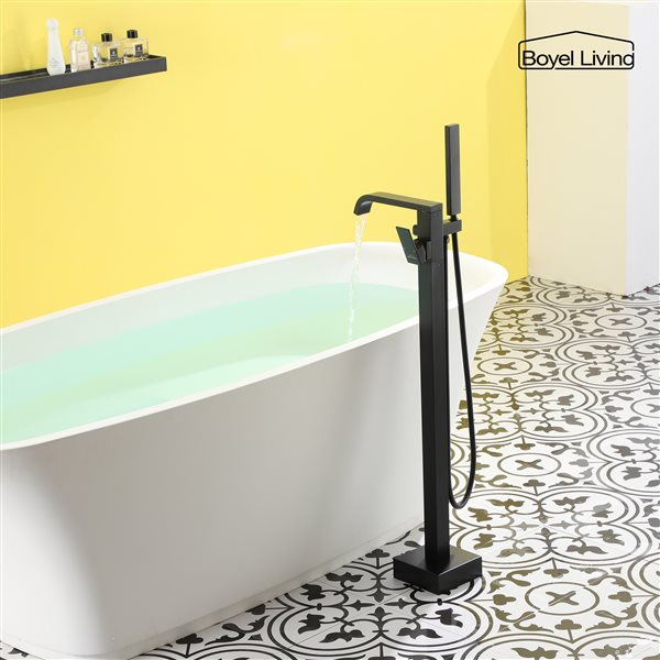 Clihome 1-Handle Freestanding Bathtub Filler with Hand Shower Included - Matte Black