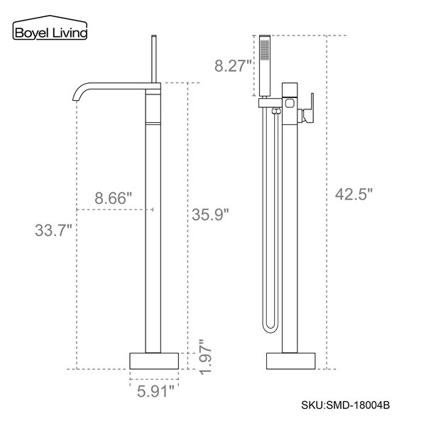 Clihome 1-Handle Freestanding Bathtub Filler with Hand Shower Included - Matte Black