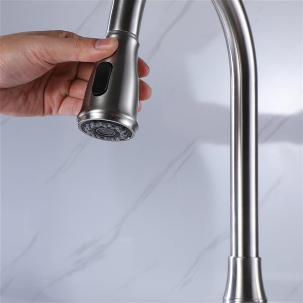 Clihome Brushed Nickel 1-Handle Deck Mount Pull-Out Lever Kitchen Faucet (Deck Plate Included)