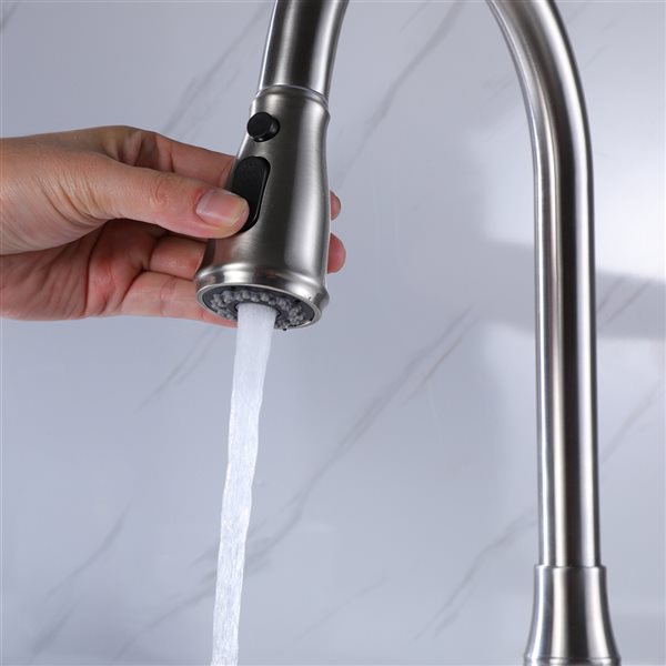 Clihome Brushed Nickel 1-Handle Deck Mount Pull-Out Lever Kitchen Faucet (Deck Plate Included)