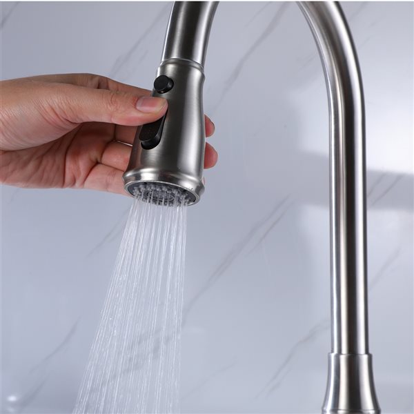 Clihome Brushed Nickel 1-Handle Deck Mount Pull-Out Lever Kitchen Faucet (Deck Plate Included)