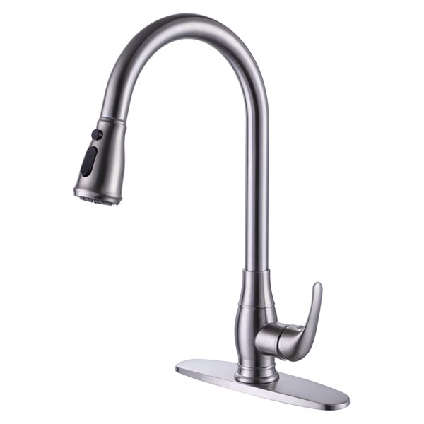 Clihome Brushed Nickel 1-Handle Deck Mount Pull-Out Lever Kitchen Faucet (Deck Plate Included)