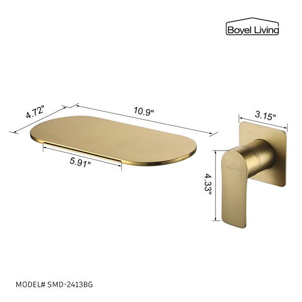 Clihome 1-Handle Wall Mount WaterSense Labelled Bathroom Sink Faucet - Brushed Gold