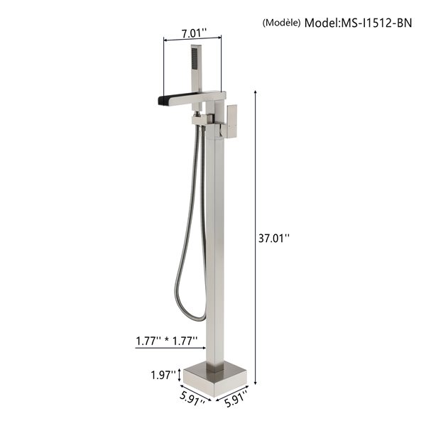 Clihome Brushed Nickel 1-Handle Freestanding Bathtub Faucet with Hand Shower Included