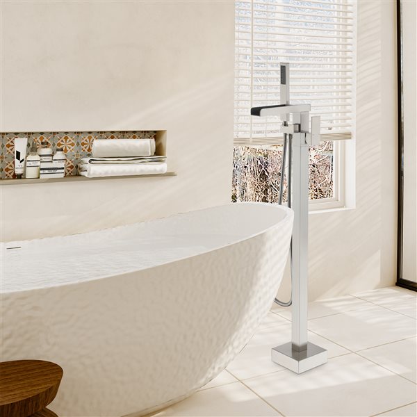 Clihome Brushed Nickel 1-Handle Freestanding Bathtub Faucet with Hand Shower Included