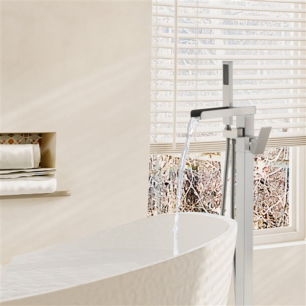 Clihome Brushed Nickel 1-Handle Freestanding Bathtub Faucet with Hand Shower Included