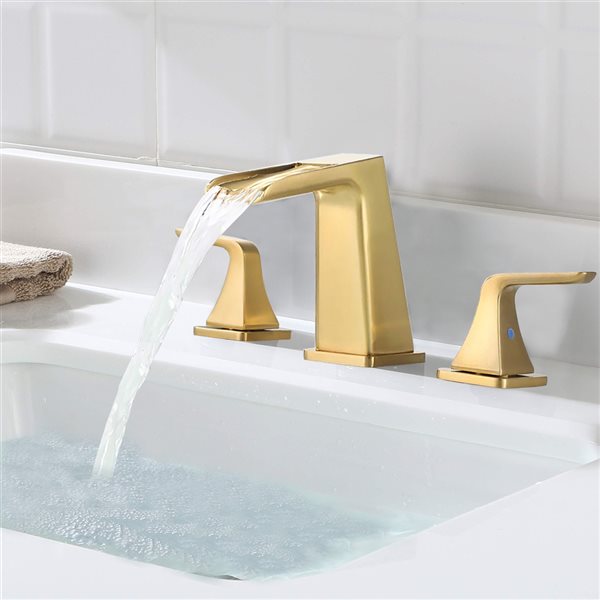 Boyel Living Brushed Gold 2-Handle Widespread WaterSense Labelled Bathroom Sink Faucet with Drain Included