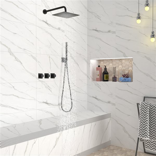 Clihome 10-in Metal Shower Head with Built-in Shower System - Matte Black