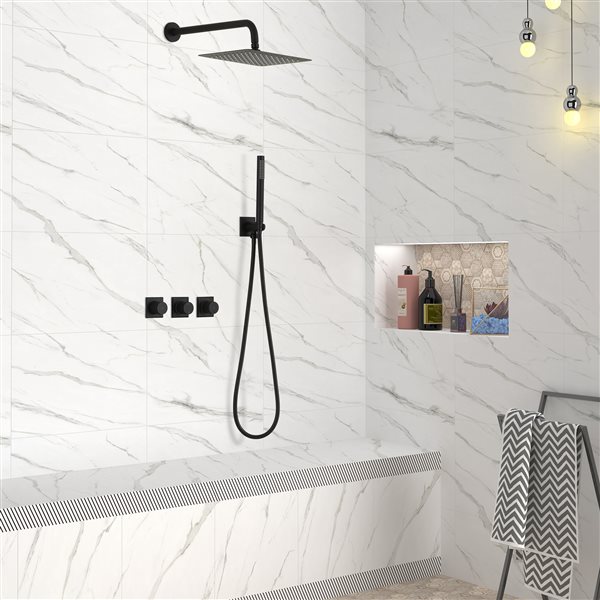 Clihome 10-in Metal Shower Head with Built-in Shower System - Matte Black