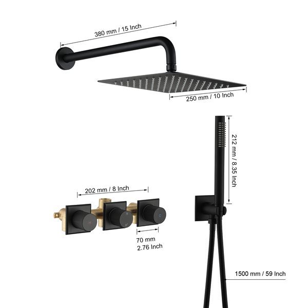 Clihome 10-in Metal Shower Head with Built-in Shower System - Matte Black