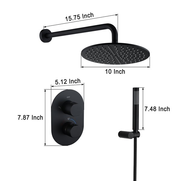 Clihome Matte Black 10-in ABS Round Shower Head with Built-in Shower System