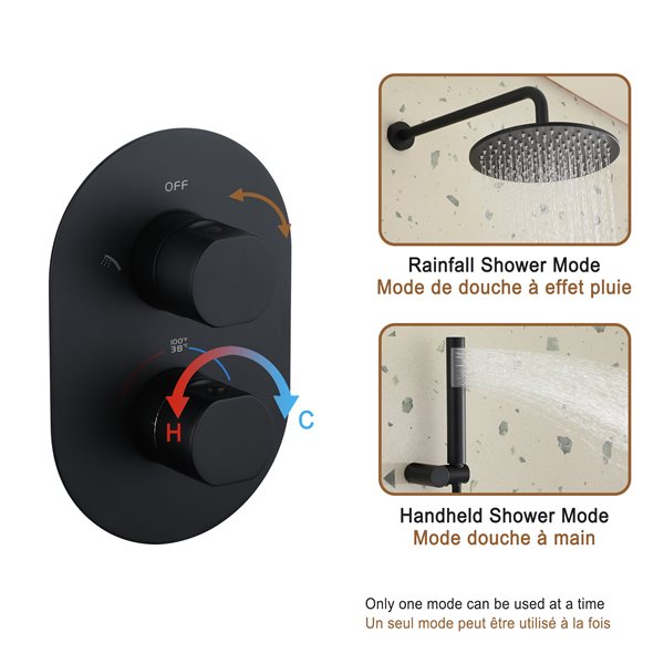 Clihome Matte Black 10-in ABS Round Shower Head with Built-in Shower System