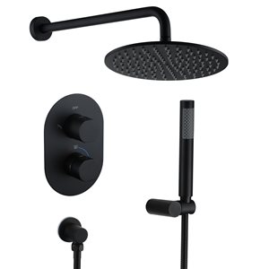 Clihome Matte Black 10-in ABS Round Shower Head with Built-in Shower System