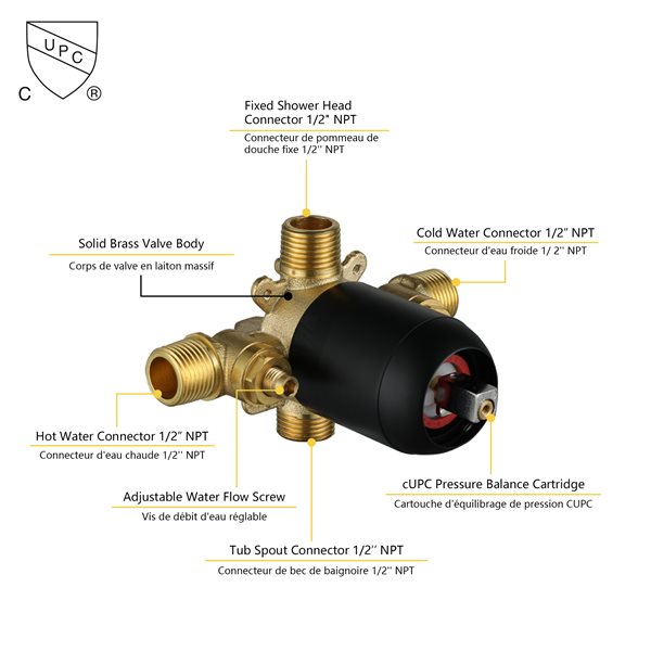 Boyel Living Matte Black 4-in Plastic Shower Head with Built-in Shower System