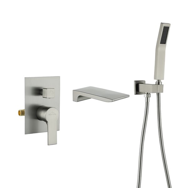 Clihome Brushed Nickel 1-Handle Wall Mount Bathtub Faucet with Hand Shower Included