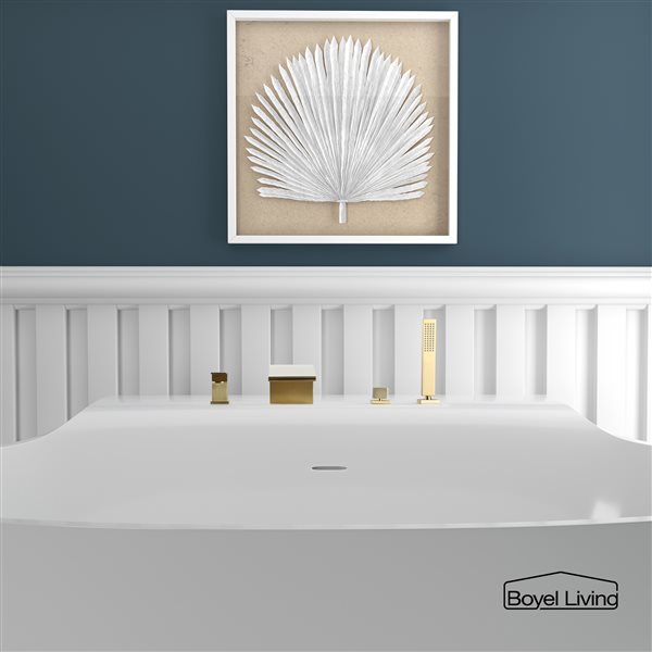 Clihome 1-Handle Deck Mount Roman Bathtub Faucet with Hand Shower Included in Brushed Gold