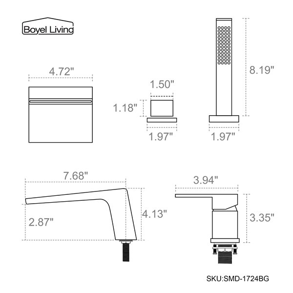 Clihome 1-Handle Deck Mount Roman Bathtub Faucet with Hand Shower Included in Brushed Gold