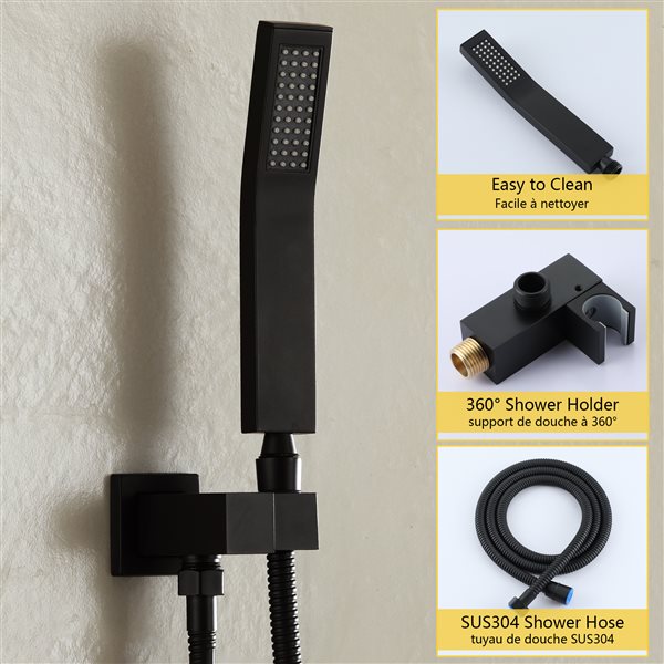 Boyel Living Matte Black 10-in Metal Square Shower Head with Built-in Shower System