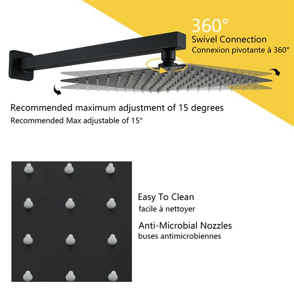 Boyel Living Matte Black 10-in Metal Square Shower Head with Built-in Shower System