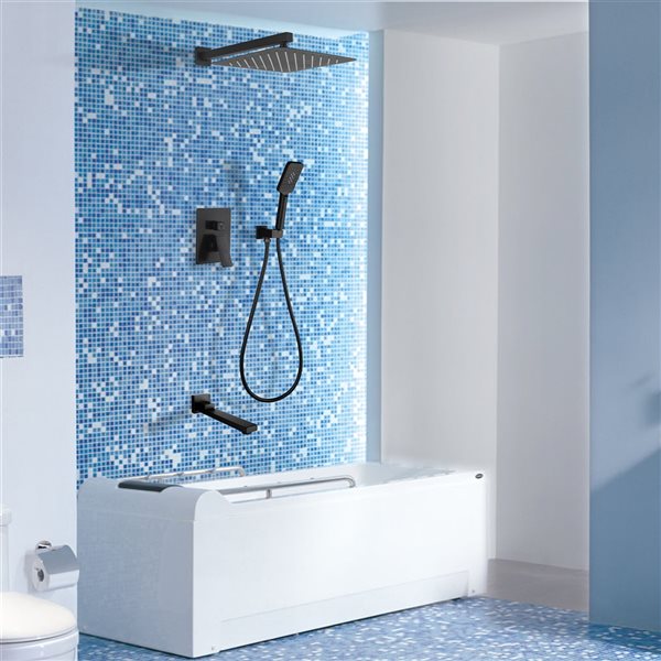 Clihome 12-in Metal Shower Head with 3-Function Built-in Shower System - Matte Black