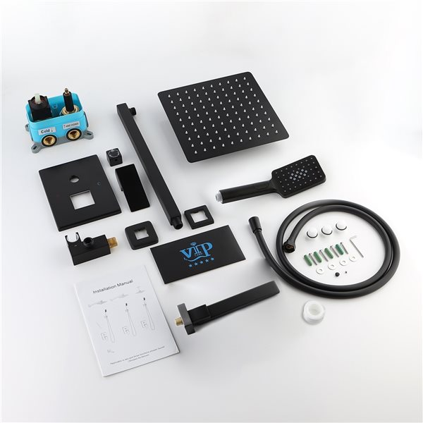 Clihome 12-in Metal Shower Head with 3-Function Built-in Shower System - Matte Black