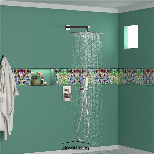 Clihome Brushed Nickel 12-in Metal Shower Head with Built-in Shower System