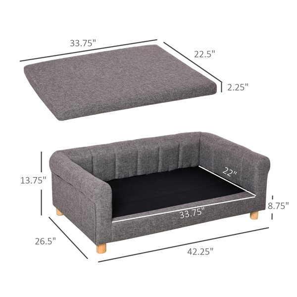 PawHut Dark Grey Cotton Rectangular Dog Bed with Removable Seat