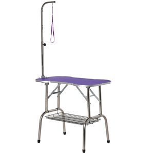 PawHut Purple Pet Foldable Grooming Table with Adjustable Arm