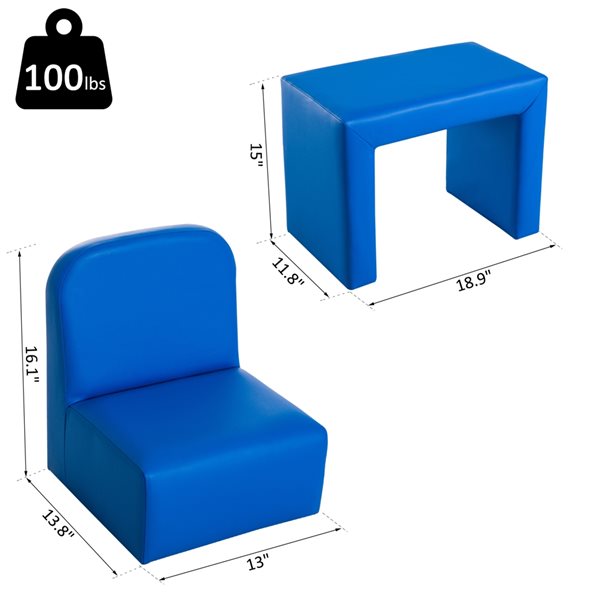 Qaba 16.1-in Blue Upholstered Multi-Functional Kids Table/Accent Chair