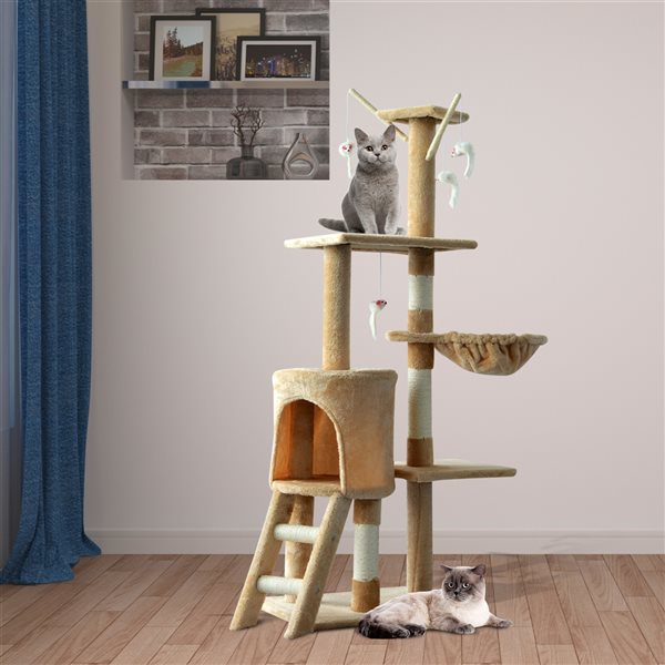 PawHut 52.75-in Beige Polyester Multi-Level Cat Tree