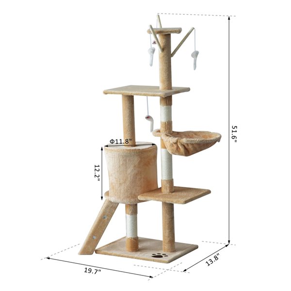 PawHut 52.75-in Beige Polyester Multi-Level Cat Tree