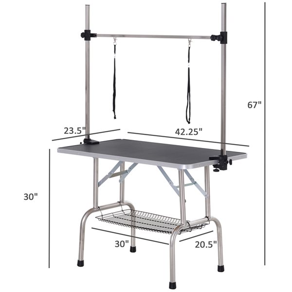 PawHut Black Metal Adjustable Pet Grooming Table