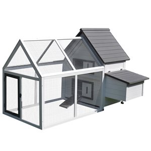 PawHut 65.25-in Grey and White Wood Chicken Coop
