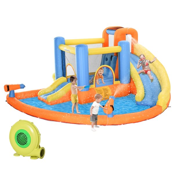 Outsunny Kids Bouncy Castle 5-in-1 Multicolour House Inflatable ...