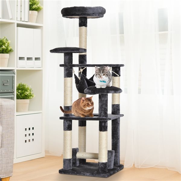 PawHut 52-in Grey Polyester Multi-Level Cat Tree with Hammock