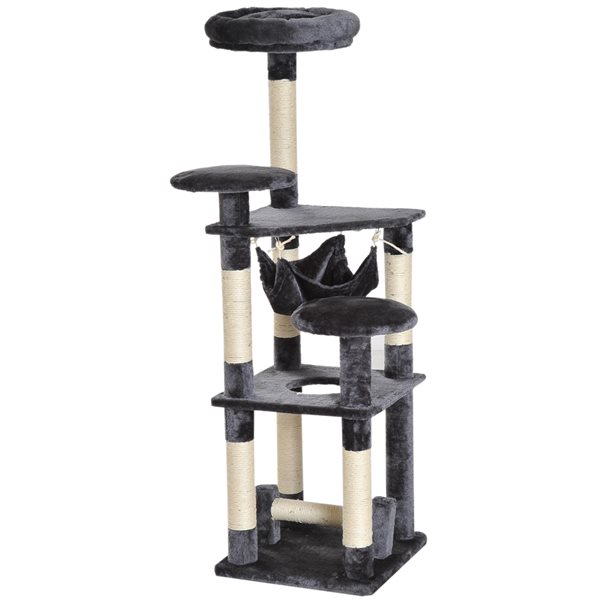 PawHut 52-in Grey Polyester Multi-Level Cat Tree with Hammock