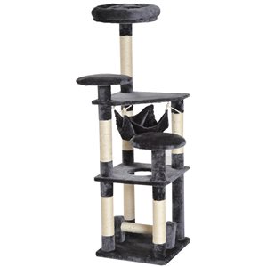 PawHut 52-in Grey Polyester Multi-Level Cat Tree with Hammock
