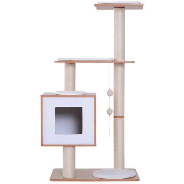 PawHut 47.25-in Wood Cat Tree with White Cushions