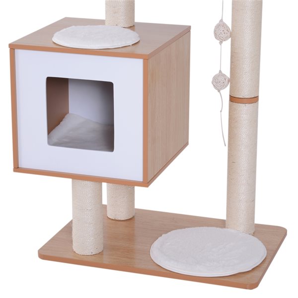 PawHut 47.25-in Wood Cat Tree with White Cushions