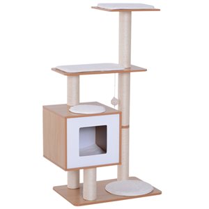 PawHut 47.25-in Wood Cat Tree with White Cushions