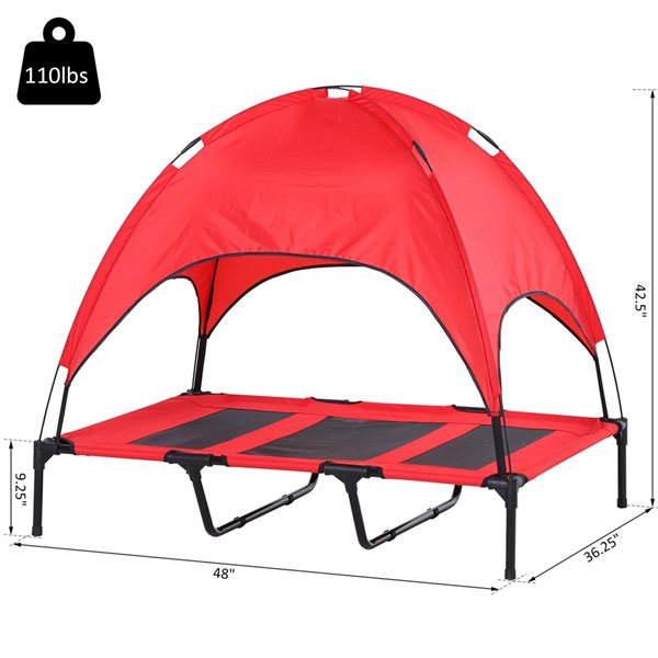 PawHut Red and Black Polyester Rectangular Portable Elevated Pet Bed